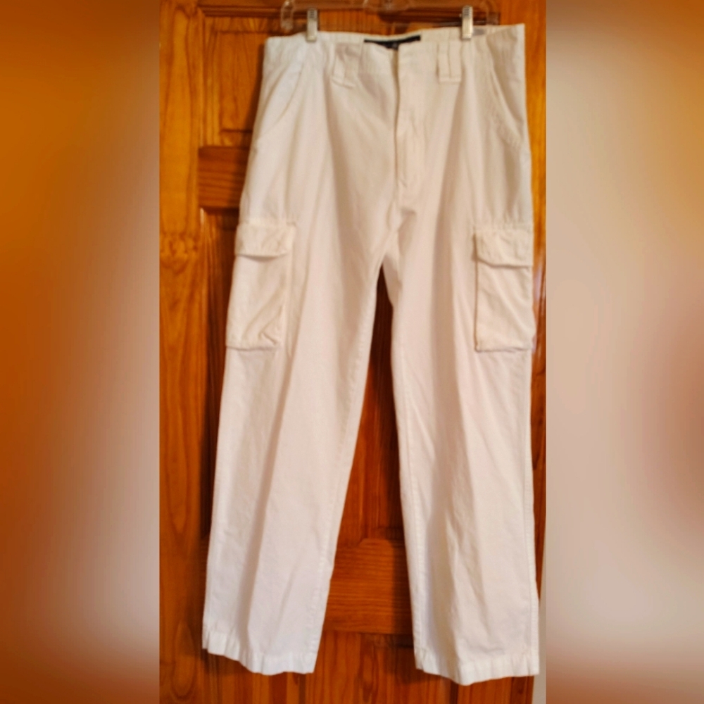 Beverly Hills Polo Club White Cargo Pants Durable Cotton 34 X 34